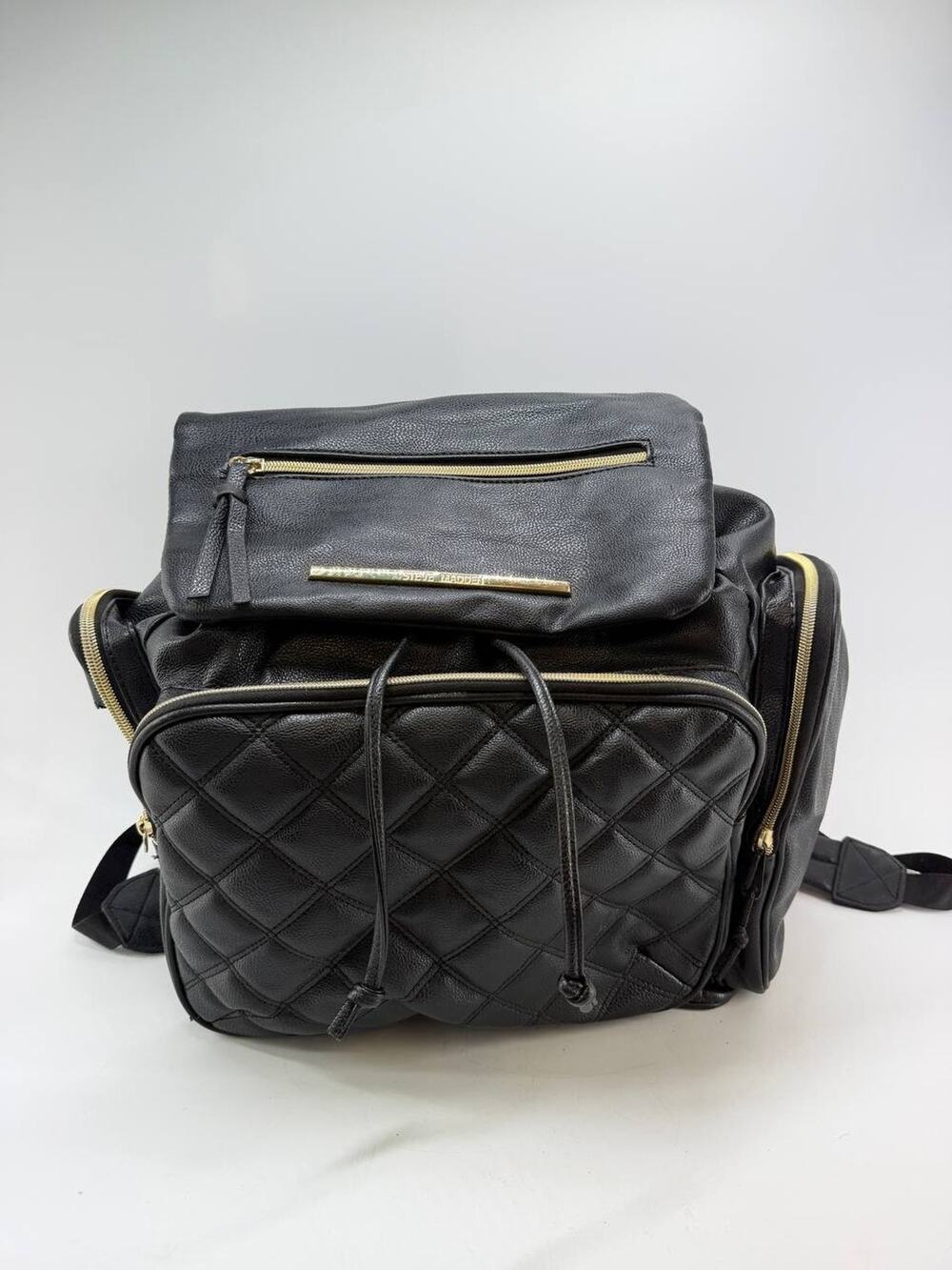 Steve Madden Black Quilted Backpack w Clear Cosmetic Bag & Coin Pouch